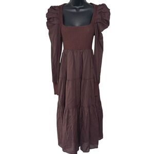 En Saison Lucille Midi Dress Sz S‎ Brown Cottagecore Prairie Regency Bridgerton